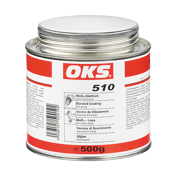 OKS 510二硫化钼润滑涂料，速干型用于在多尘和低滑动速度的情况下临时运行或长期停机的干式润滑。 与润滑油或润滑脂组合用于磨合润滑。 产生紧急运行性能。 在室温下干燥。