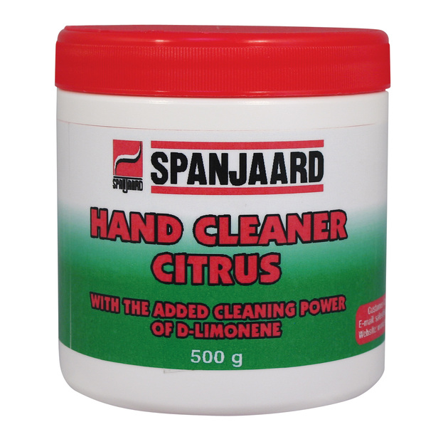 Spanjaard HAND CLEANER CITRUS柑橘味洗手膏为灰白色的乳状洗手膏，柑橘提取物加强清洁效果，包含羊毛脂保护皮肤，有无水都可用。